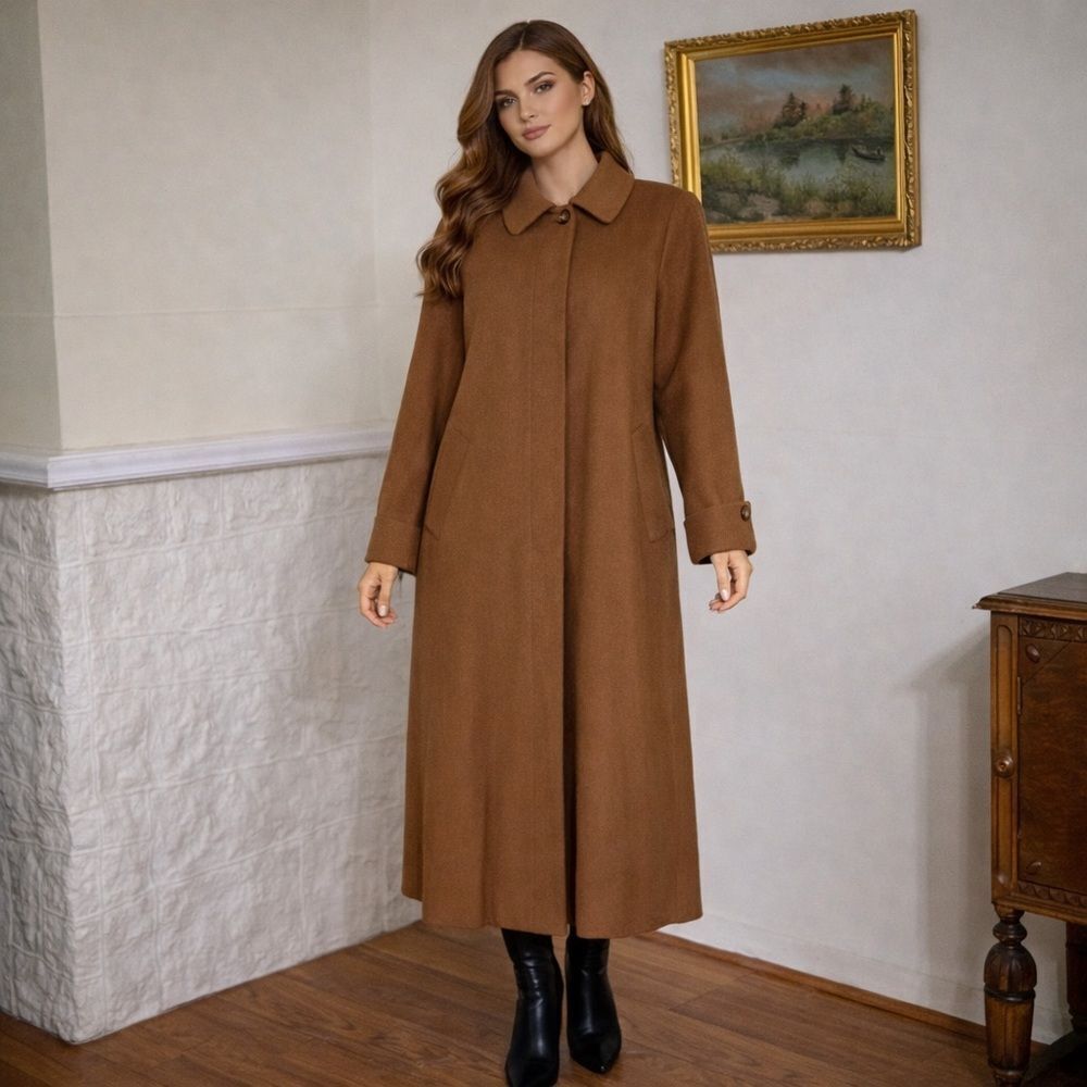 Vintage Oleg Cassini Wool Cashmere Blend Full Length Camel Coat